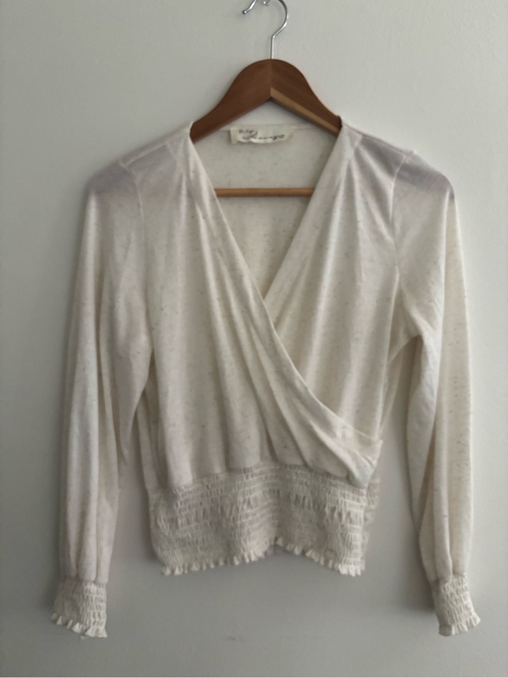 Vintage Havana Cream Wrap-Front Long Sleeve Top